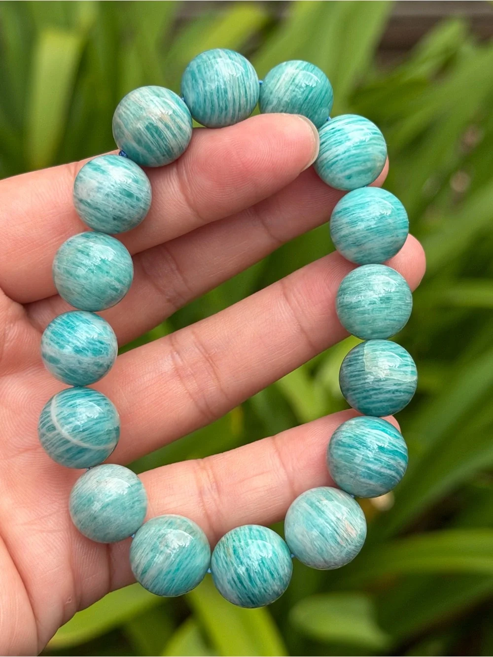 14mm Banded Natural Amazonite Beaded Stretch Bracelet 2248